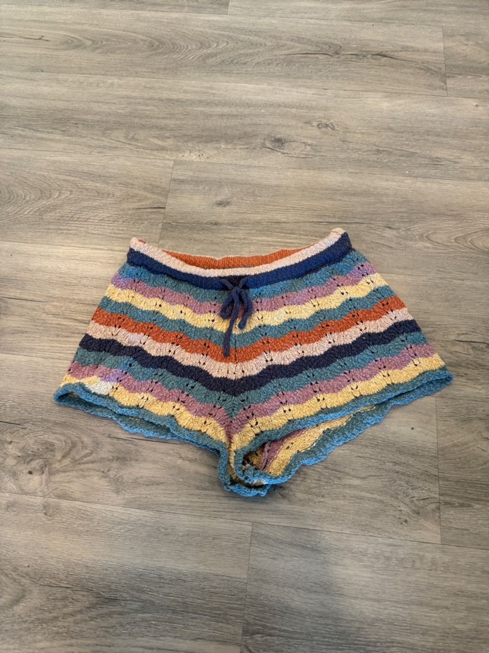 aerie Multicolor Pastel Striped Crochet Knit Shorts size XS